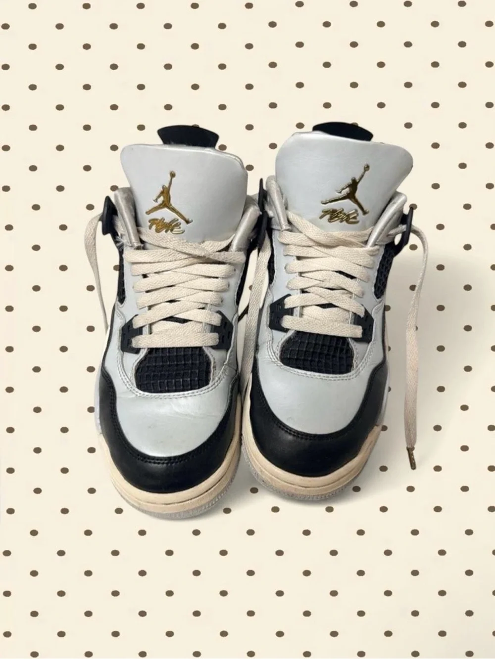 Jordan Retro Sneakers in White, Black & Gold Accents
